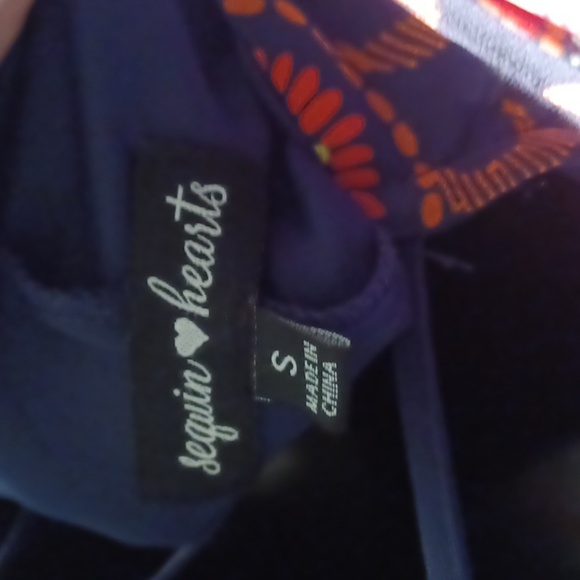 Sequin Hearts Navy Flowy Dress, lined, pink & orange & yellow - Picture 4 of 6